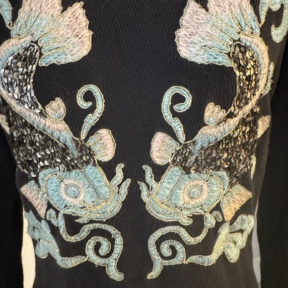 Black boho embroidered long sleeved tee - Picture 6 of 7